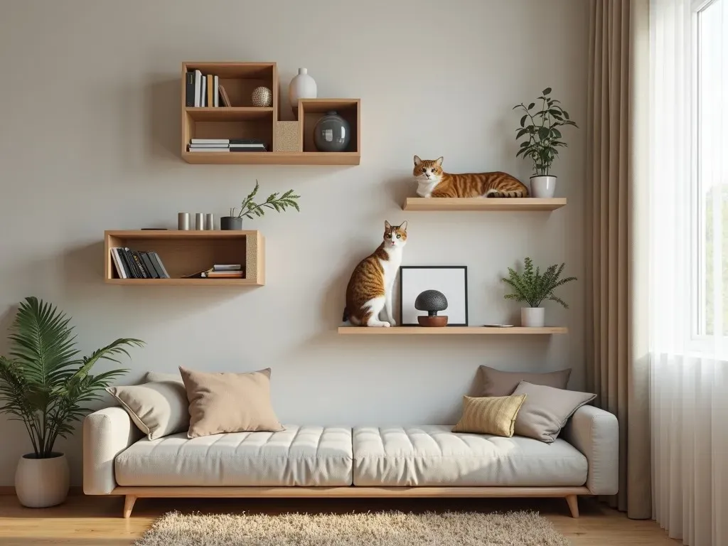 Muebles para gatos en la pared