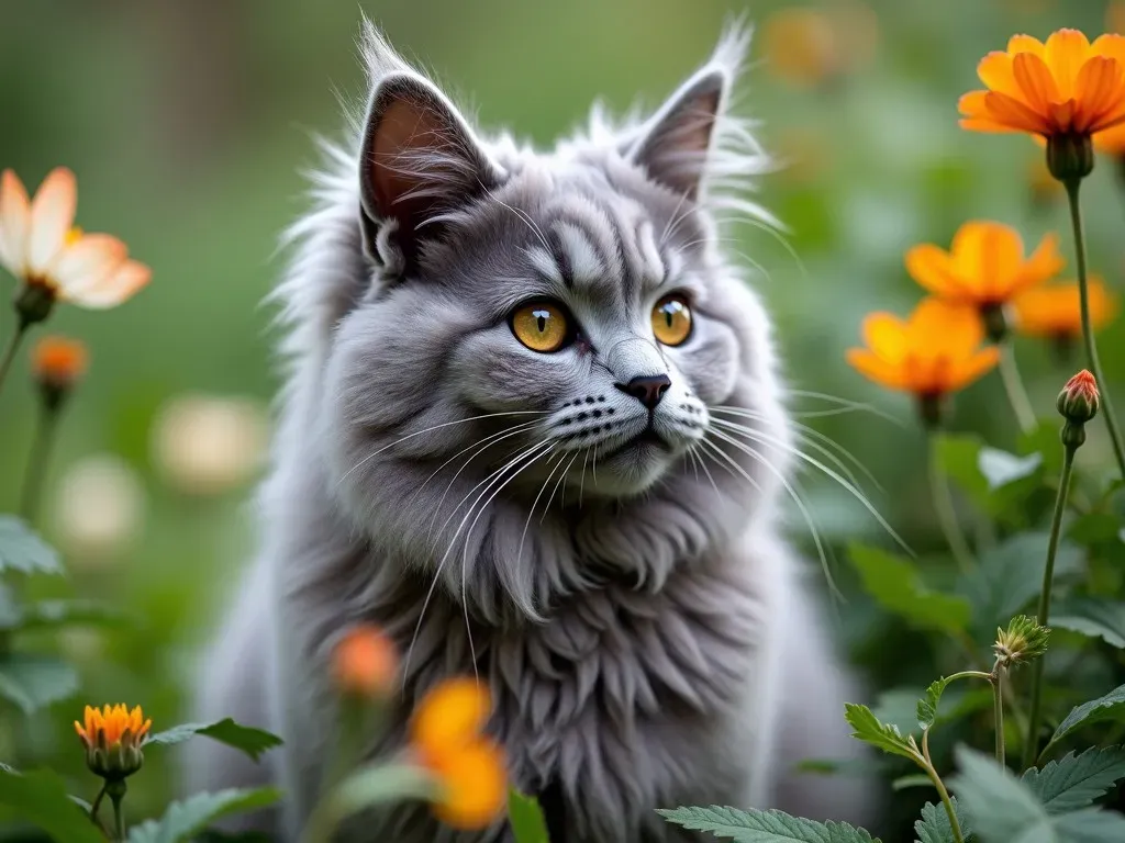 gato angora gris en la naturaleza