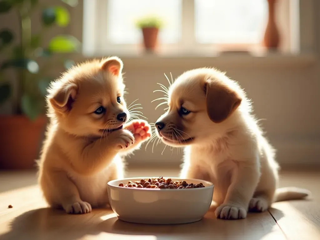 gatos cachorros comiendo